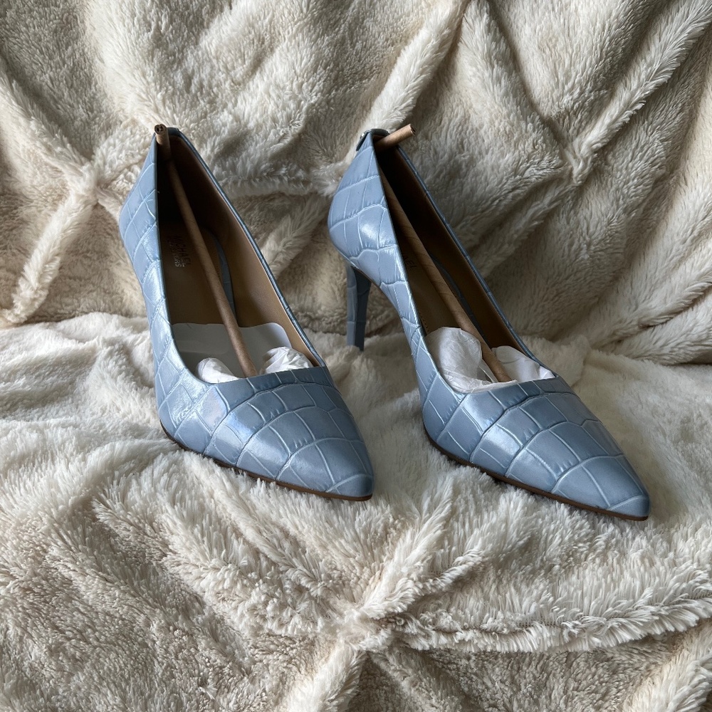 Michael Kors Pale Blue Croc Print Pumps